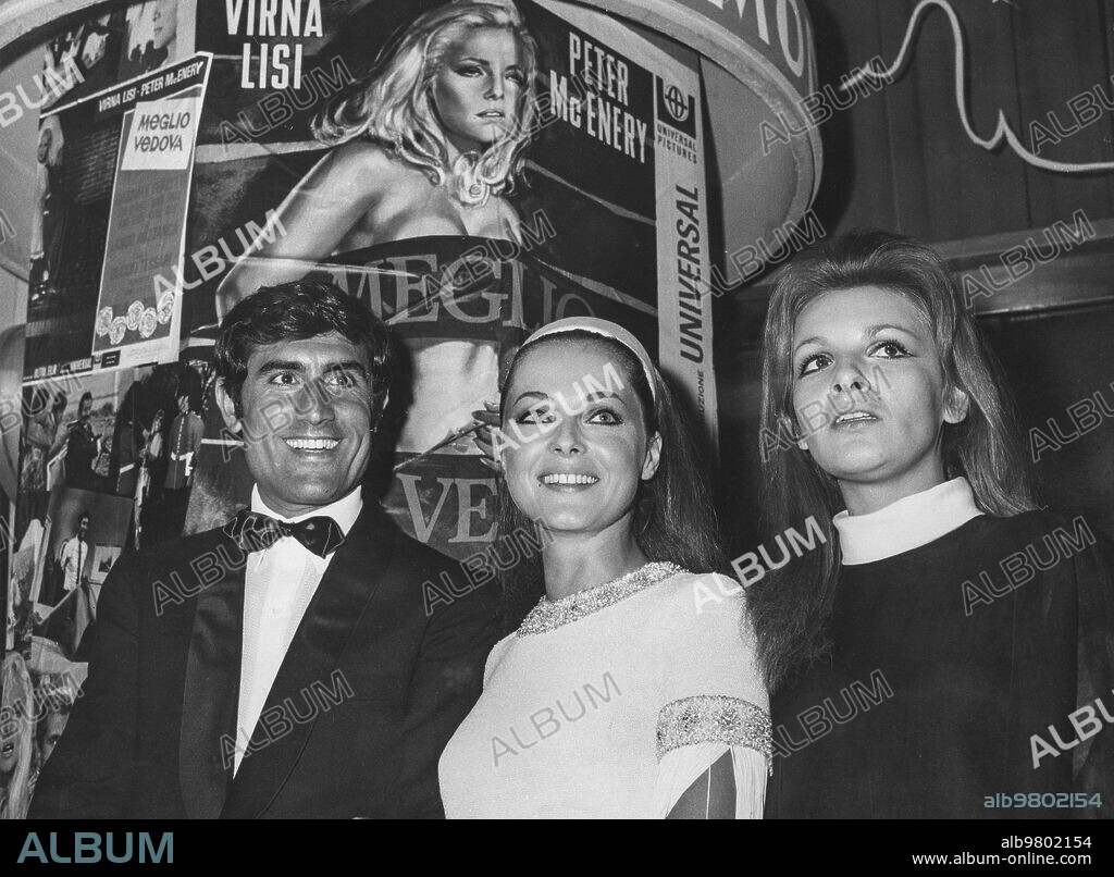 Virna lisi, lando buzzanca, agnes spaak, premiere of the movie better a widow, saint vincent 1968.