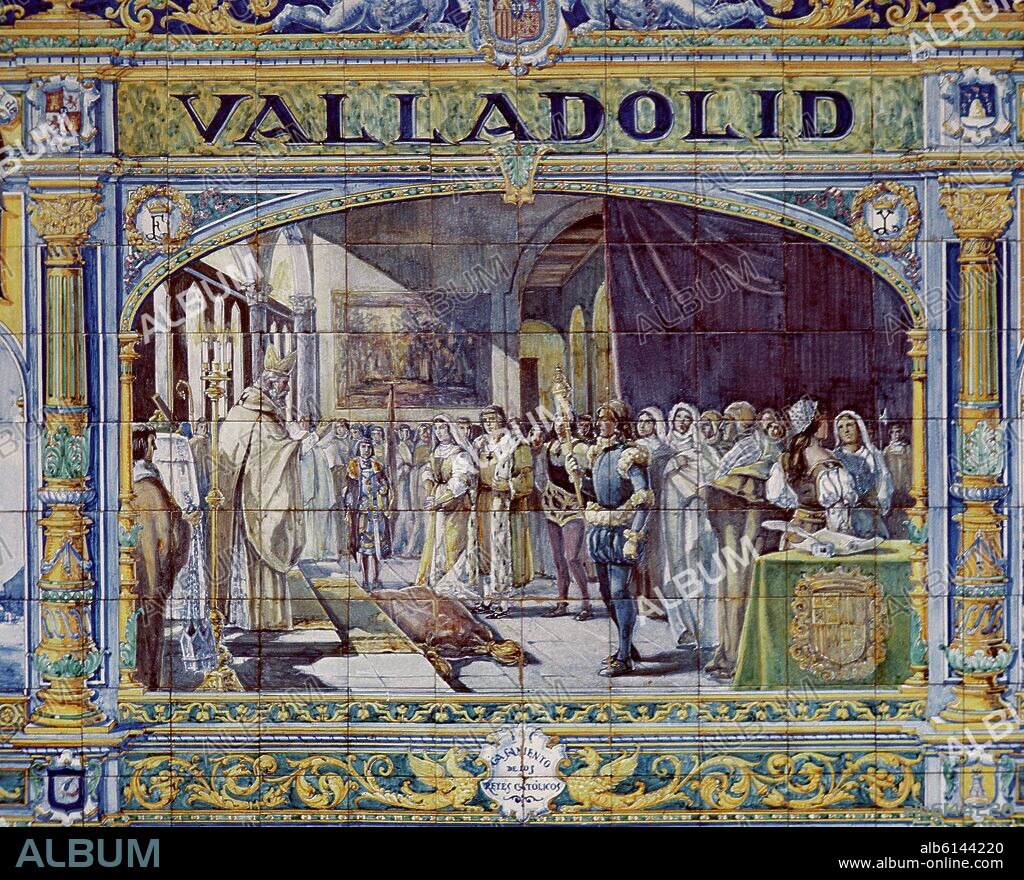 REPRESENTACION DE VALLADOLID - BODA DE LOS REYES CATOLICOS EN EL PALACIO DE LOS VIVERO EN 1469 - MOSAICO DE LA PLAZA DE ESPAÑA DE SEVILLA - SIGLO XX.