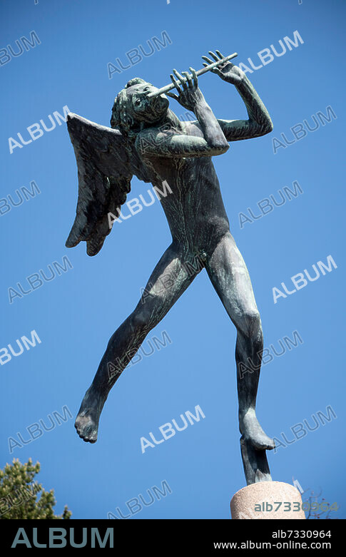 Bronze Skulptur "Himmlische Musiker" von Carl Milles im Skulpturenpark Millesgarden, Lidingö bei Stockholm. Heim und Atelier des Künslterpaares Olga und Carl Milles. Park, Museum, Außenaufnahme, Foto. Stockholm Stockholm.
