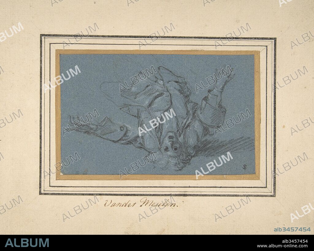 Study of a Fallen Soldier, 17th century, Black and white chalk on blue paper, sheet: 3 9/16 x 5 13/16 in. (9.1 x 14.7 cm), Drawings, Adam Frans van der Meulen (Flemish, Brussels 1632–1690 Paris).