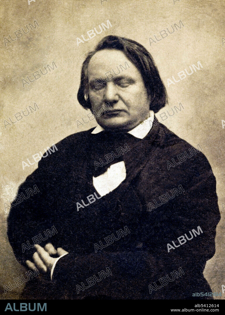 Victor Marie Hugo (February 26, 1802 - May 22, 1885) was a French poet, novelist, and dramatist of the Romantic movement, and considered the greatest French author of all-time. His best-known works are the novels Les Miserables and The Hunchback of Notre-Dame. Because of his concern for the rights of artists and copyright, he was a founding member of the Association Littéraire et Artistique Internationale, which led to the Berne Convention for the Protection of Literary and Artistic Works. His novels as well as his plays have been a great source of inspiration for musicians, stirring them to create not only opera and ballet but musical theatre. Auguste Vacquerie, circa 1853-54 (cropped and cleaned).