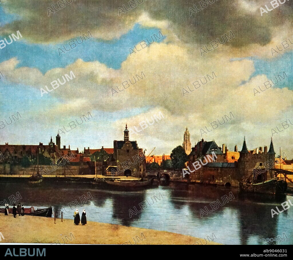 Vue de Delft, La Haye, Mauritshuis, by Jan Vermeer de Delft. Johannes Vermeer (October 1632 - December 1675) was a Dutch Baroque Period painter who specialized in domestic interior scenes of middle-class life.