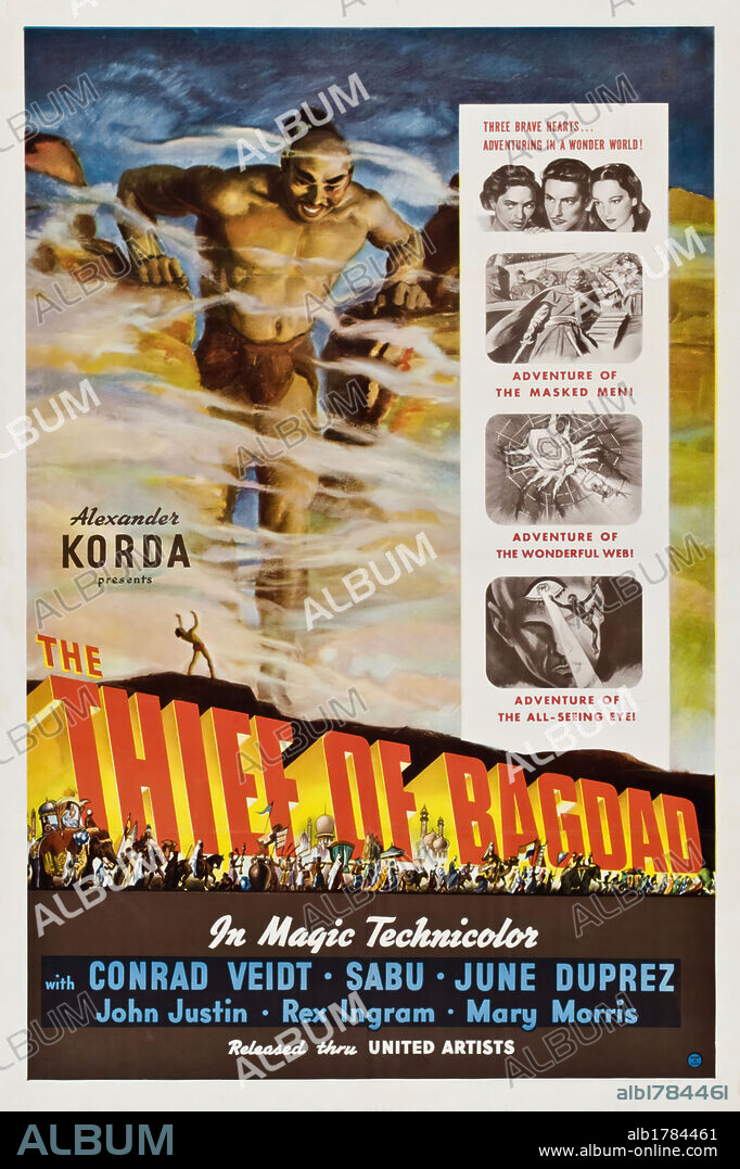 Poster of THE THIEF OF BAGDAD, 1940, directed by ALEXANDER KORDA, LUDWIG BERGER, MICHAEL POWELL, TIM WHELAN, WILLIAM CAMERON MENZIES and ZOLTAN KORDA. Copyright KORDA.