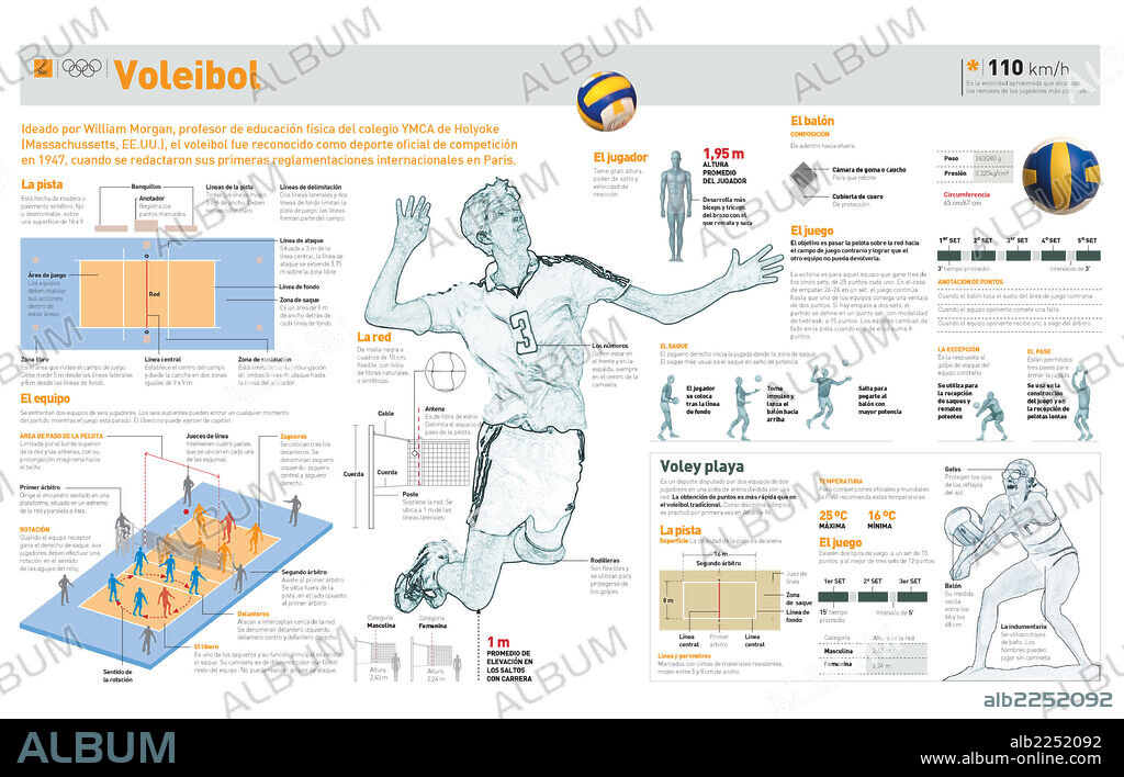 voleibol. Infografía de la pista, el equipo, el reglamento y las variantes del juego del voleibol.