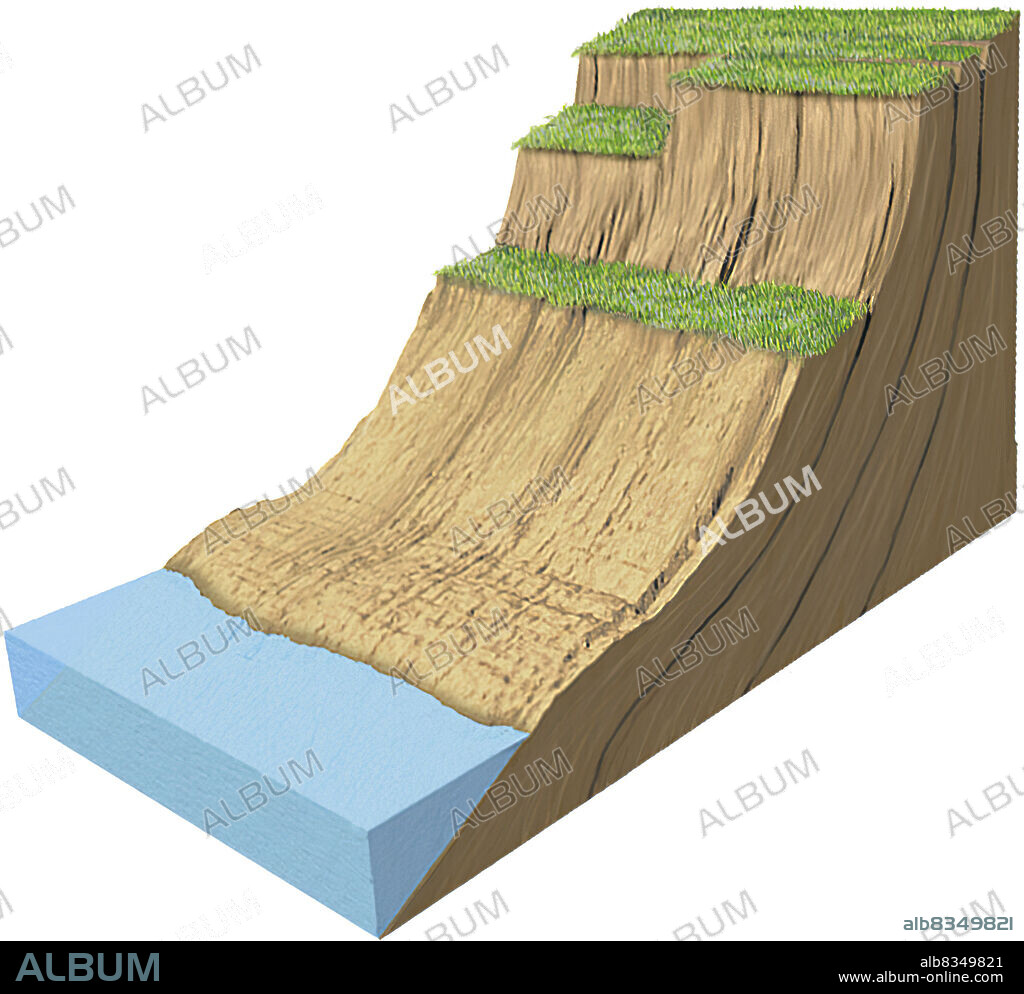 A rotational slip occurs when a portion of a slope slides along a curved or concave surface. This phenomenon, which affects poorly consolidated soil, may be caused by erosion at the base of a slope (river or waves) or by the addition of weight (construction), which makes the entire structure fragile and threatens its equilibrium.