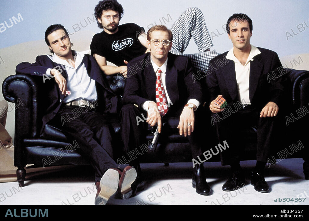 ALBERTO SAN JUAN, FERNANDO GUILLEN CUERVO, JUANMA BAJO ULLOA and KARRA ELEJALDE in AIRBAG, 1997, directed by JUANMA BAJO ULLOA. Copyright ASEGARCE ZINEMA Y MAREA FILMS.