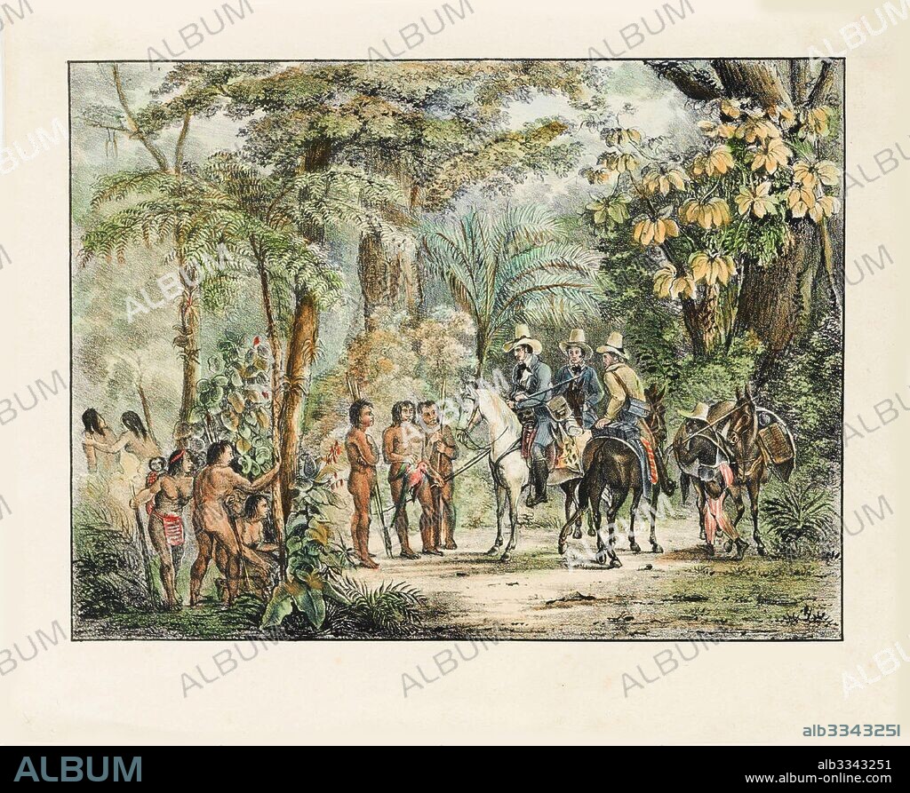 JOHANN MORITZ RUGENDAS. The encounter between the Native Americans and Europeans. From "Malerische Reise in Brasilien".