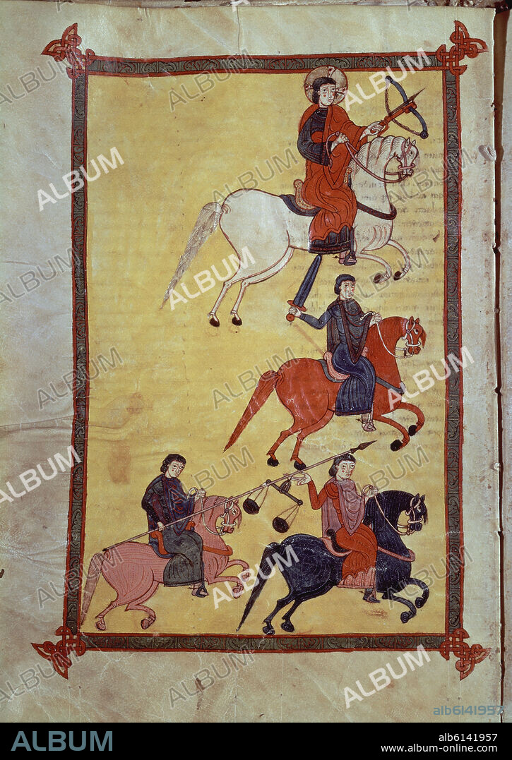 BEATO DE LIÉBANA. COMENTARIOS AL APOCALIPSIS-FOLIO 85 V, VISION DE LOS CUATRO JINETES.