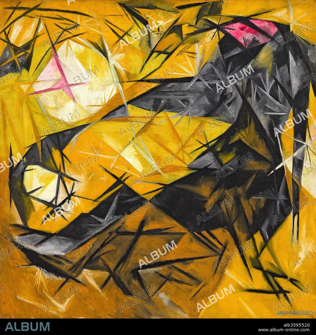 NATALIA SERGEEVNA GONCHAROVA. Cats (Rayonist perception in rose, black, and yellow).