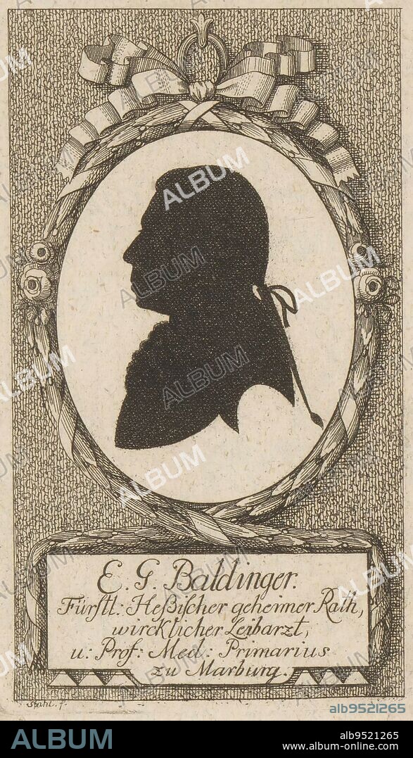 Silhouette portrait of Ernst Gottfried Baldinger, Johann Ludwig Stahl, 1785 - 1853, print maker: Johann Ludwig Stahl, (mentioned on object), Germany, 1785 - 1853, paper, etching, h 134 mm - w 78 mm.
