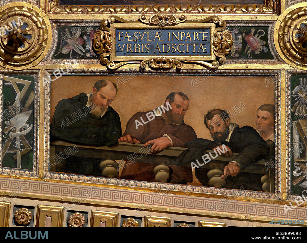 GIOVANNI BATTISTA NALDINI. Portraits of Vasari's collaborators. Date/Period: 1563 - 1565. Oil painting on wood. Height: 130 mm (5.11 in); Width: 250 mm (9.84 in).