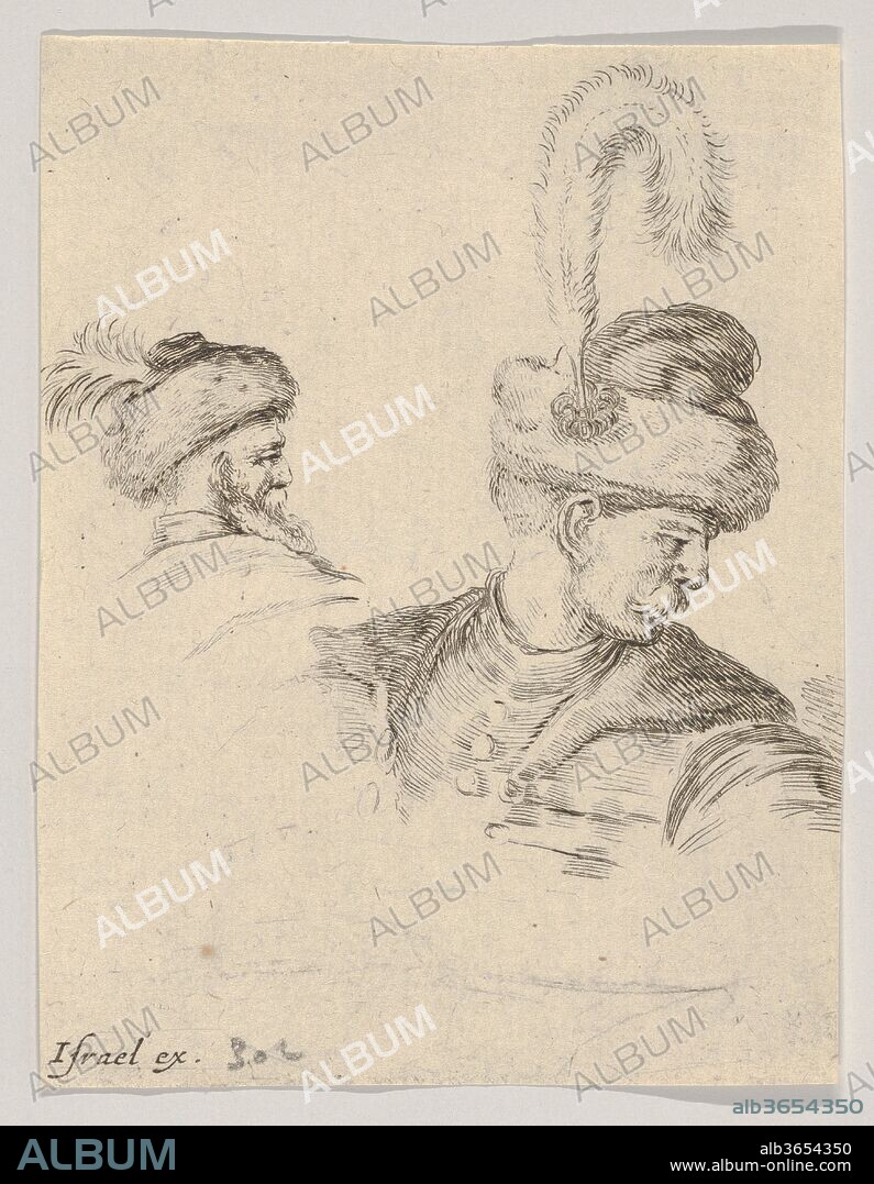 Plate 11: a Polish bust in profile, turned to the right, another Polish head seen from behind in the background, from 'The Book for Learning to Draw' (Livre pour apprendre à dessiner). Artist: Stefano della Bella (Italian, Florence 1610-1664 Florence). Dimensions: Sheet: 3 5/16 x 2 9/16 in. (8.4 x 6.5 cm). Publisher: Israël Henriet (French, Nancy ca. 1590-1661 Paris). Series/Portfolio: 'The Book for Learning to Draw' (Livre pour apprendre à dessiner). Date: ca. 1649.