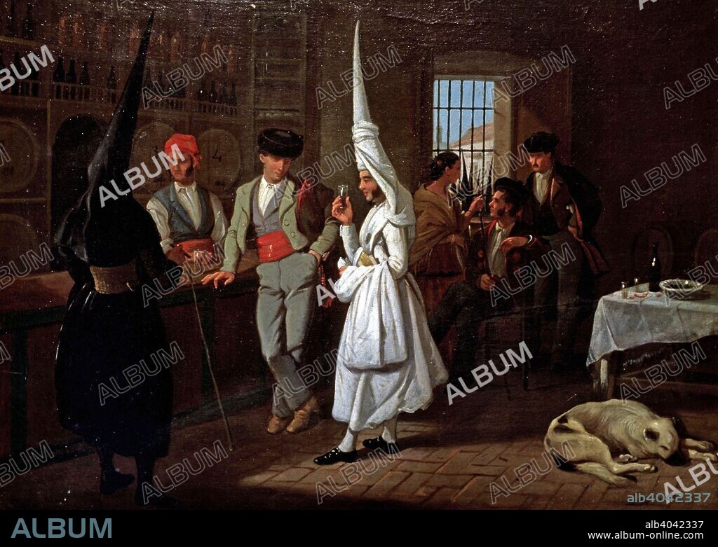 MANUEL CABRAL AGUADO (1827-1891). MANUEL CABRAL AGUADO-BEJARANO PINTOR ESPAÑOL. SEVILLA 1827-1891 " DESPUES DE LA PROCESION " , OLEO.