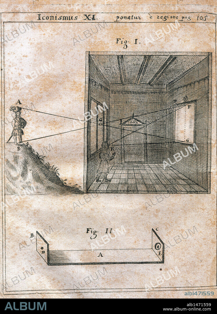 History of Photography. Camera obscure. Magia Naturalis Sive de Miraculis Rerum Naturalium (1558) by Giambattista della Porta (1535-1615). Engraving. Edition of 1659. Library of Catalonia. Barcelona. Spain.