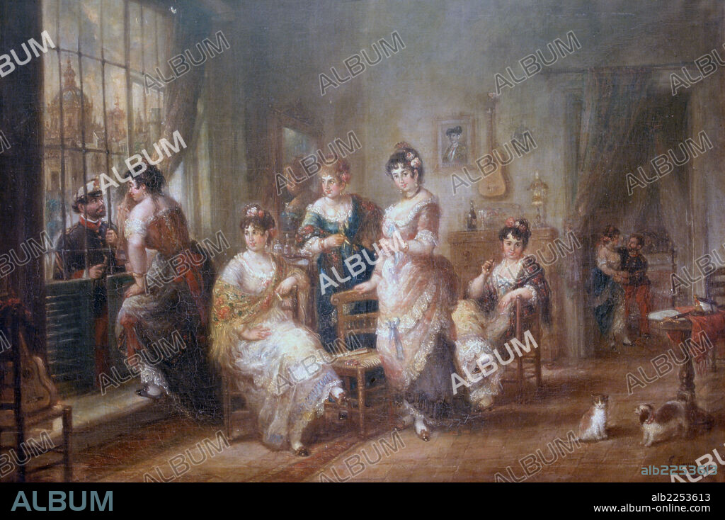 JOSÉ MARÍA ROMERO Y LÓPEZ. JOSE MARIA ROMERO. PINTOR ESPAÑOL 1815-1880. " ESCENA GALANTE " OLEO. COLECCION PARTICULAR.