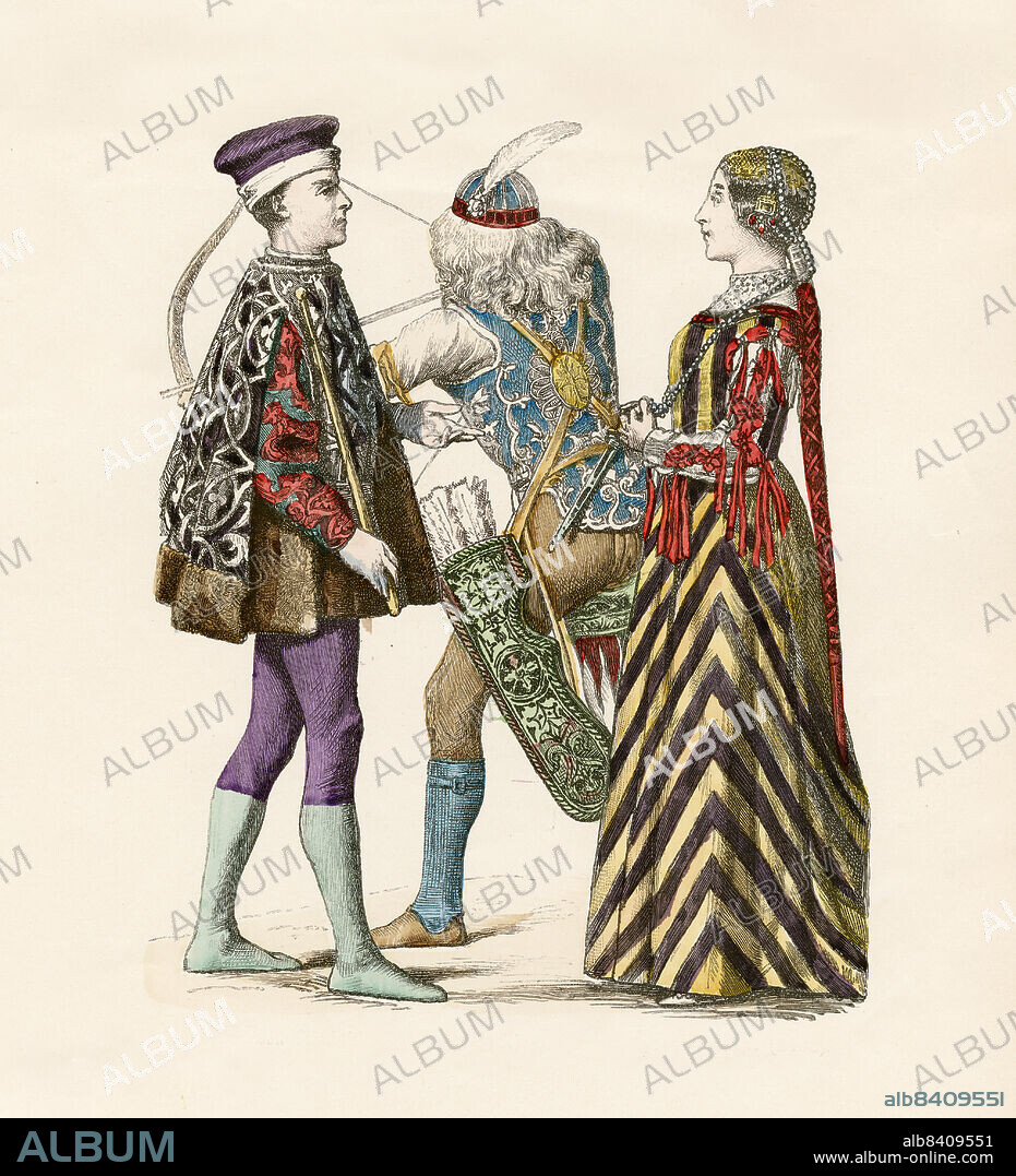 Lord of Rimini (1488), Beatrice d'Este (1490), Italy, 15th Century, Illustration, The History of Costume, Braun & Schneider, Munich, Germany, 1861-1880.