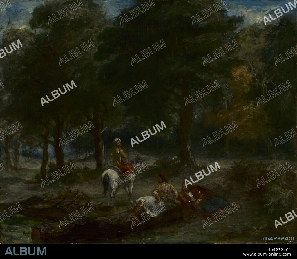 Greek Cavalry Men Resting in Forest, 1858. Eugène Delacroix (French, 1798-1863). Oil on fabric; framed: 76 x 87.5 x 7.5 cm (29 15/16 x 34 7/16 x 2 15/16 in.); unframed: 50.4 x 61.5 cm (19 13/16 x 24 3/16 in.).