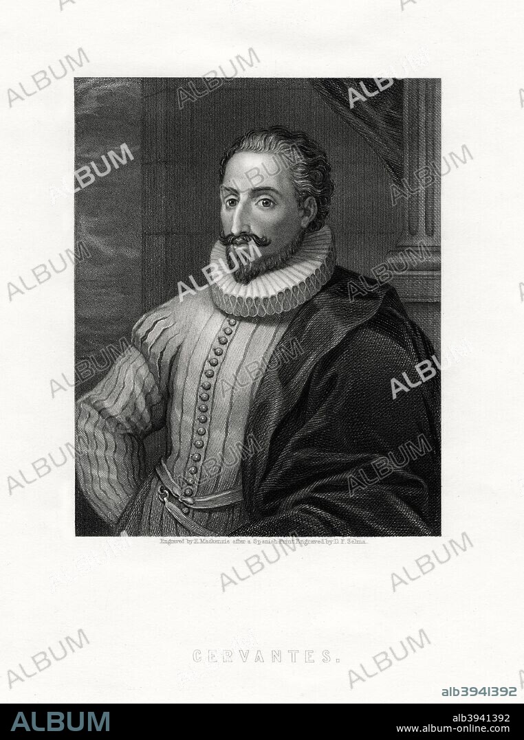 Miguel de Cervantes, Spanish novelist, poet and playwright, 19th century. Portrait of Cervantes (1547-1616), the author of Don Quixote.