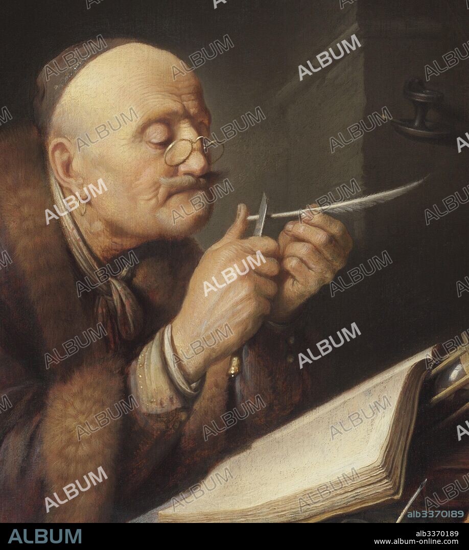 GERARD DOU (GERRIT). Scholar sharpening a quill pen.