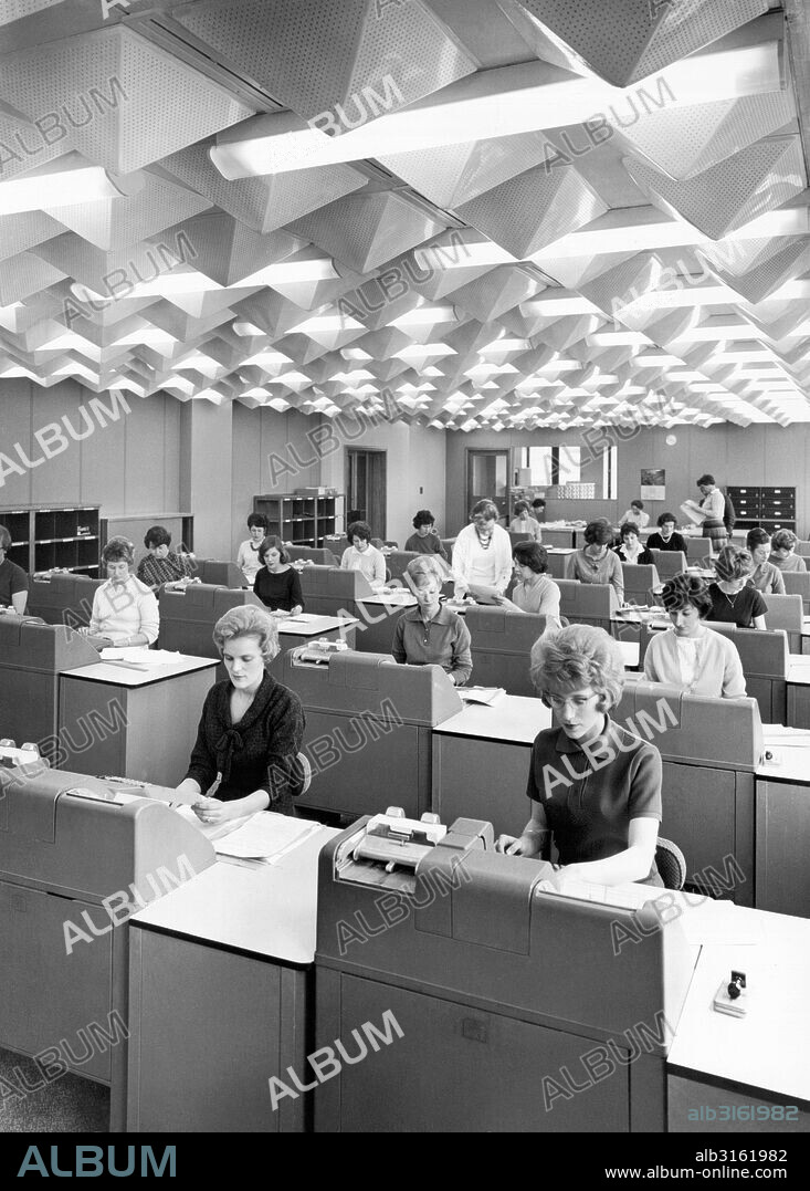 London, England: c. 1962. The Shell Centre's Punch Unit in the Data Processing Centre where incoming documents are transribed on to punch cards.