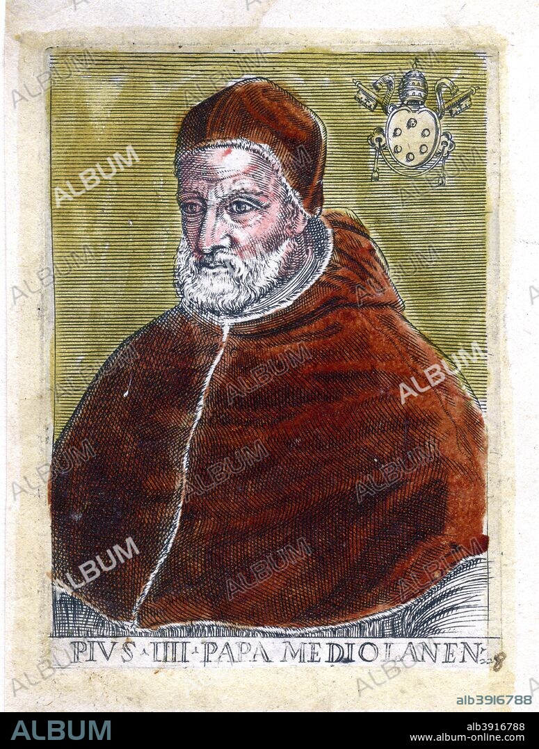 Pope Pius IV. Pius IV (1499-1565) was born Giovanni Angelo Medici, (not related to the famous Florentine Medici family). He was pope from 1559 until 1565 and gave a number of commissions to Michelangelo.