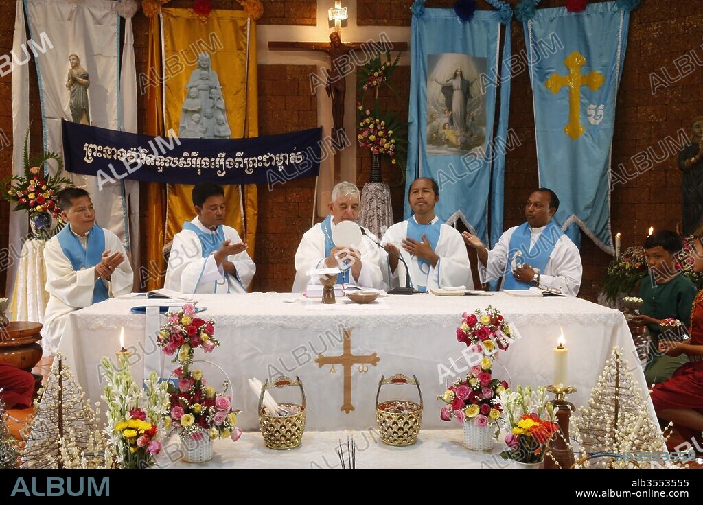 Assumption celebration in Battambang catholic church. Cambodia.