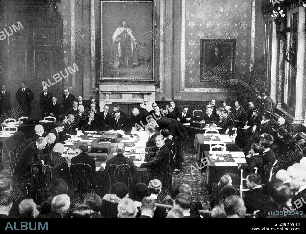 Signing the Locarno Treaties at the British Foreign Office, London, 1925 (1926). The Locarno Treaties were seven agreements negotiated at Locarno, Switzerland, on 5-16 October 1925 and formally signed in London on 1 December 1925, in which the World War I Western European Allied powers and the new states of central and Eastern Europe sought to secure the post-war territorial settlement, and in return normalising relations with defeated Germany.