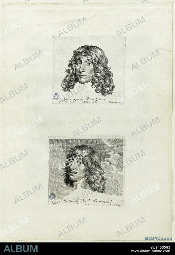 Charles-Louis Earl Palatine of the Rhine and Algernon Percy, Tenth Earl of Northumberland (M-H 191-192), Van Dyck, Antoine or Anthonie or Antoon, Model, Payne, John, Aquafortist, Stent, Peter, Printmaker, Before 1641, 2nd quarter of the 17th century, Graphic arts, Original print, Etching, Burin, Burin, Height: 39 cm, Width: 28 cm.