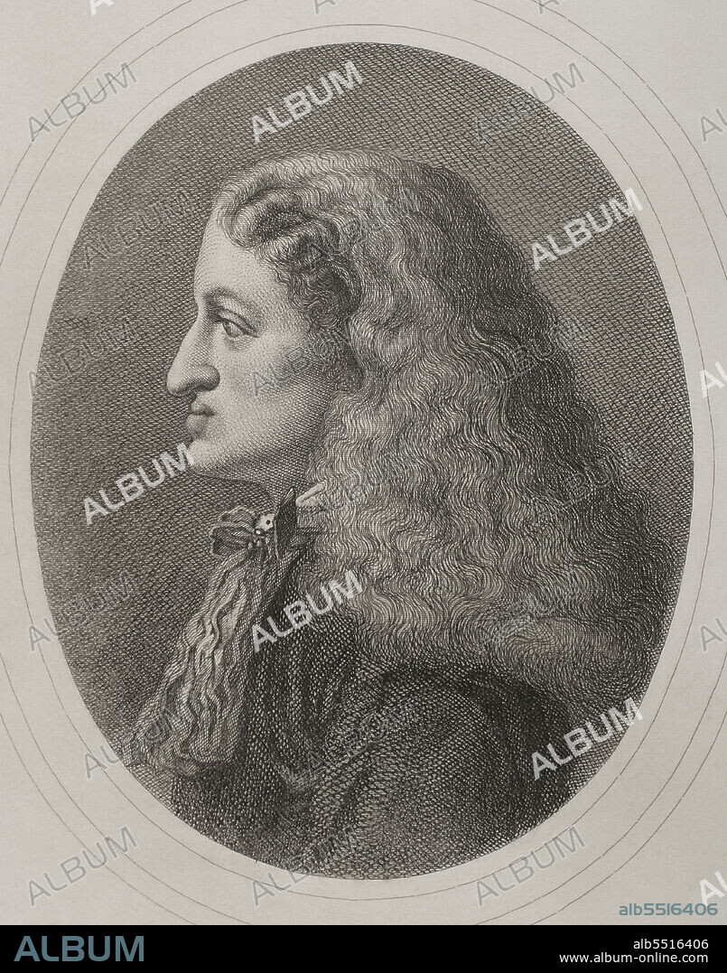 MAGíN PUJADAS (19TH CENTURY). SPANISH LITHOGRAPHER. MASSON (19TH CENTURY). ENGRAVER.. Charles II, the Bewitched (1661-1700). King of Spain (1665-1700). Last member of the Spanish branch of the Habsburg. Portrait. Engraving by Masson. Lithography by Magín Pujadas. Historia General de España, by Modesto Lafuente. Volume III. Published in Barcelona, 1879.