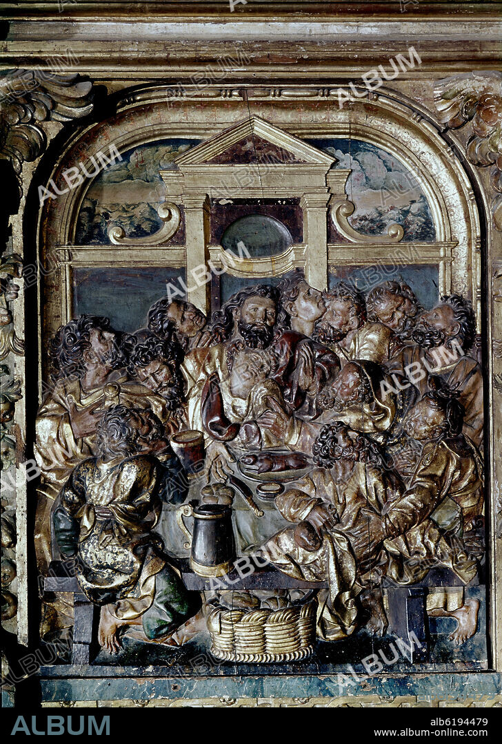 JUAN DE JUNI (1507-1577). ULTIMA CENA - DETALLE DEL BANCO DEL RETABLO DE LA ANTIGUA O RETABLO MAYOR DE LA CATEDRAL DE VALLADOLID - SIGLO XVI.
