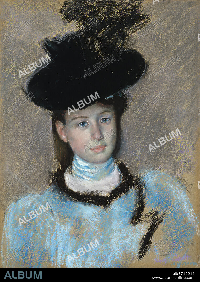 MARY CASSATT. The Black Hat. Dated: c. 1890. Dimensions: overall: 61 x 45.5 cm (24 x 17 15/16 in.). Medium: pastel.