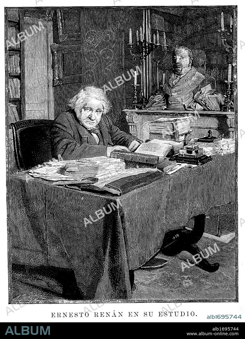 Francia. Siglo XIX. Joseph Ernest RENAN (Tregier, 1823-París, 1892). Escritor, filólogo, filósofo e historiador francés. Grabado de 1892.