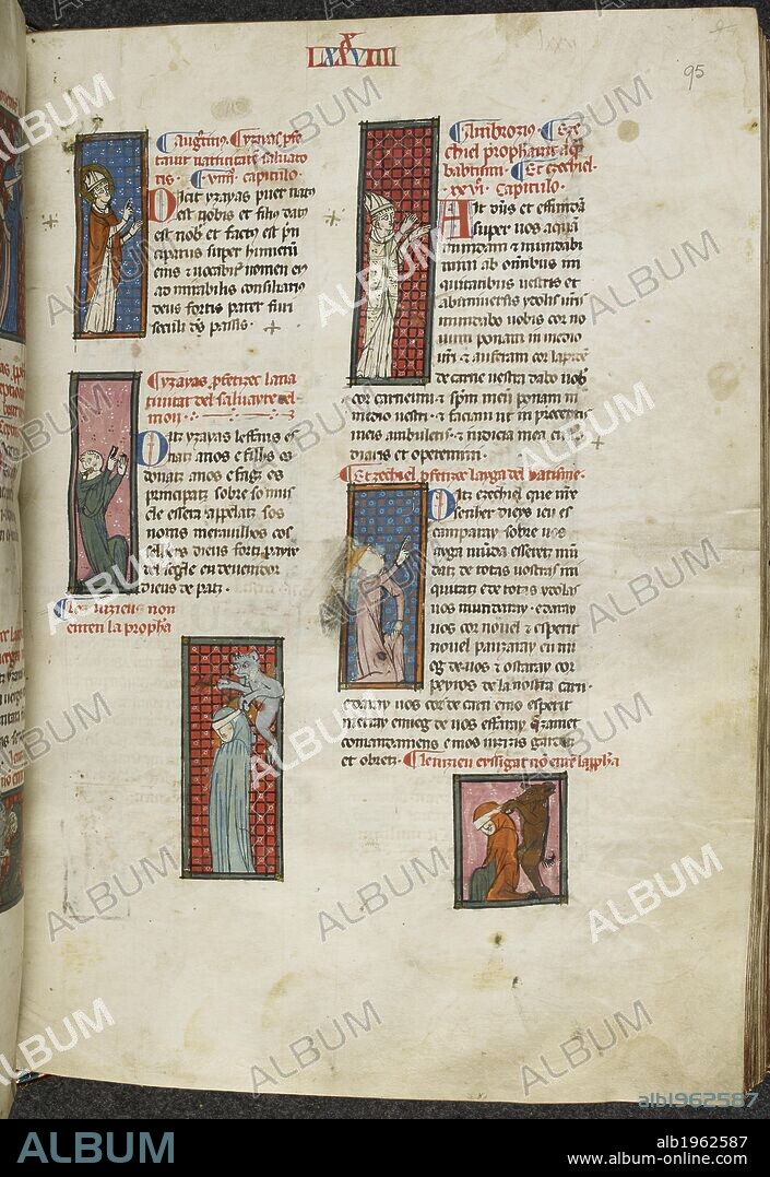 Illustrated page of manuscript of Poems in ProvenÃ§al. POEMS, etc. POEMS, &c., in ProvenÃ§al by Matfre Ermengau, 'sen-hor en leys' [doctor of law ?]and troubadour, of BÃ©ziers. Ermengau dates the commencement of his chief poem, the Breviari, in 1288 (f. 7, l. 13), and the completion of about two-thirds of it in 1299 (f. 160). Source: Royal 19 C. I f.95. Language: ProvenÃ§al.