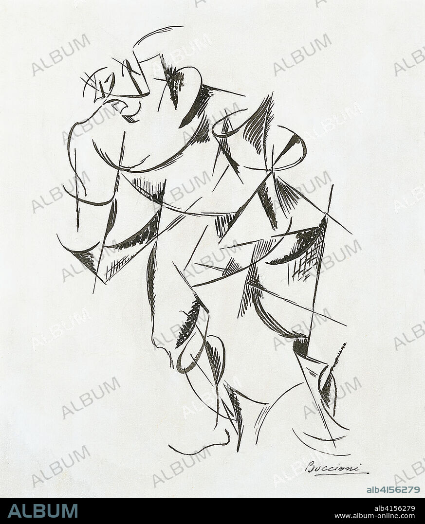 Umberto Boccioni (Reggio di Calabria, 1882-Sorte di Verona, 1916). Dynamism of the Human Body: Boxer (1913). Ink on paper. 29 x 25 cm.