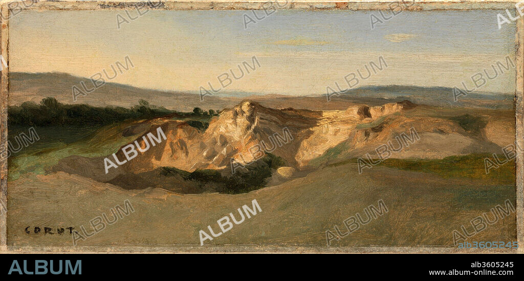 Italian Landscape. Artist: Camille Corot (French, Paris 1796-1875 Paris). Dimensions: 5 x 10 5/8 in. (12.7 x 27 cm). Date: ca. 1825-28.
At the age of twenty-nine, three years after choosing to become a painter, Corot left Paris for his first Italian sojourn (1825-28). In Rome he joined a growing number of artists who formed one of the earliest schools of open-air landscape painting. Corot devoted much of his energy to small views of Rome and studies, like this one, of the surrounding countryside.