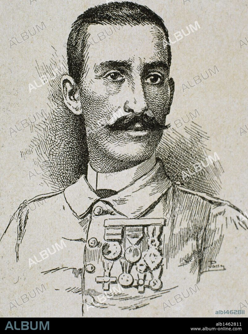 FRANCISCO CIRUJEDA (1850-1920). Teniente coronel español, jefe de la columna que libró el combate de Punta Brava donde murió el cabecilla Antonio Maceo. Grabado por Passos.