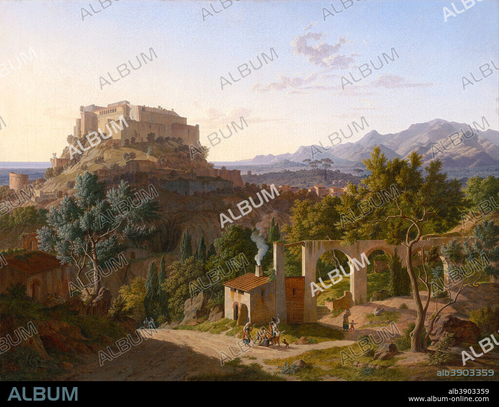 LEO VON KLENZE. Landscape with the Castle of Massa di Carrara. Date/Period: 1827. Painting. Oil on canvas. Height: 30.2 in (76.8 cm); Width: 39.7 in (100.9 cm).
