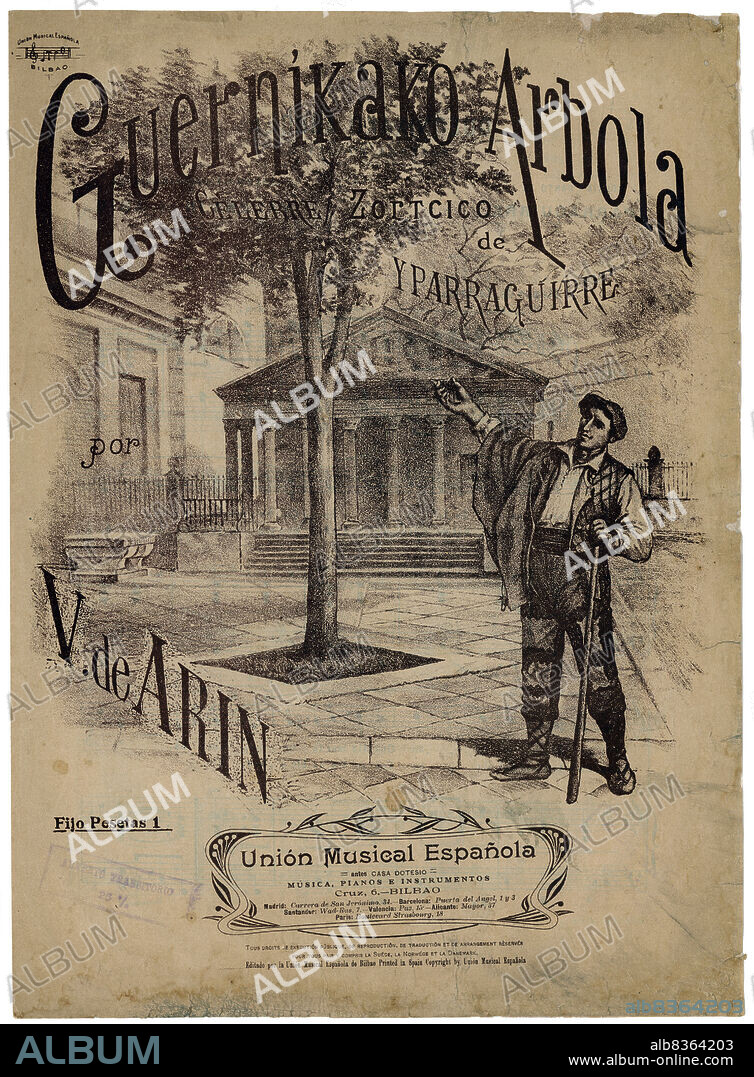 Partitura musical del himno vasco Guernikako Arbola, de Yparraguirre. Años 1900.