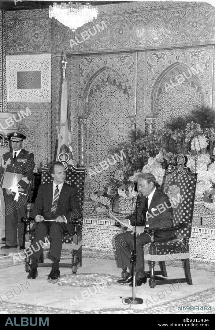 July 3, 1991. Hassan II receives Juan Carlos I in Rabat on the occasion of the signing between Spain and Morocco of the Treaty of Friendship.