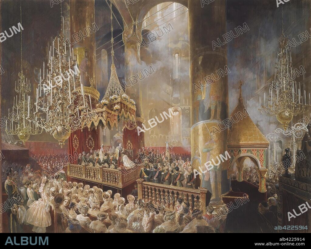 MIHALY VON ZICHY. '"The Coronation of Alexander II in the Cathedral of the Assumption of the Moscow Kremlin on 26 August 1856"'. Russia, 1857. Dimensions: 52,7x70 cm.