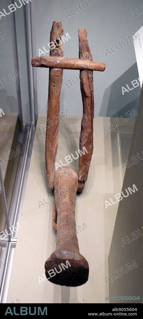 ancient Egyptian plough with traces of the bronze blade that was used to churn up the fertile soil deposited by the Nile's annual flood. About 1550-1069 BC, New Kingdom period Wood, bronze.