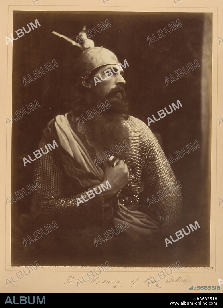 The Passing of King Arthur. Artist: Julia Margaret Cameron (British (born India), Calcutta 1815-1879 Kalutara, Ceylon). Dimensions: 35 x 27.3 cm (13 3/4 x 10 3/4 in. ). Date: 1874.
In 1874 Tennyson asked Cameron to make photographic illustrations for a new edition of his Idylls of the King, a recasting of the Arthurian legends. Responding that both knew that "it is immortality to me to be bound up with you," Cameron willingly accepted the assignment. Costuming family and friends, she made some 245 exposures to arrive at the handful she wanted for the book. Ultimately--and predictably--she was unhappy with the way her photographs looked reduced in scale and translated into wood engravings, and she chose to issue a deluxe edition, at her own risk, that included a dozen full size photographic prints in each of two volumes.