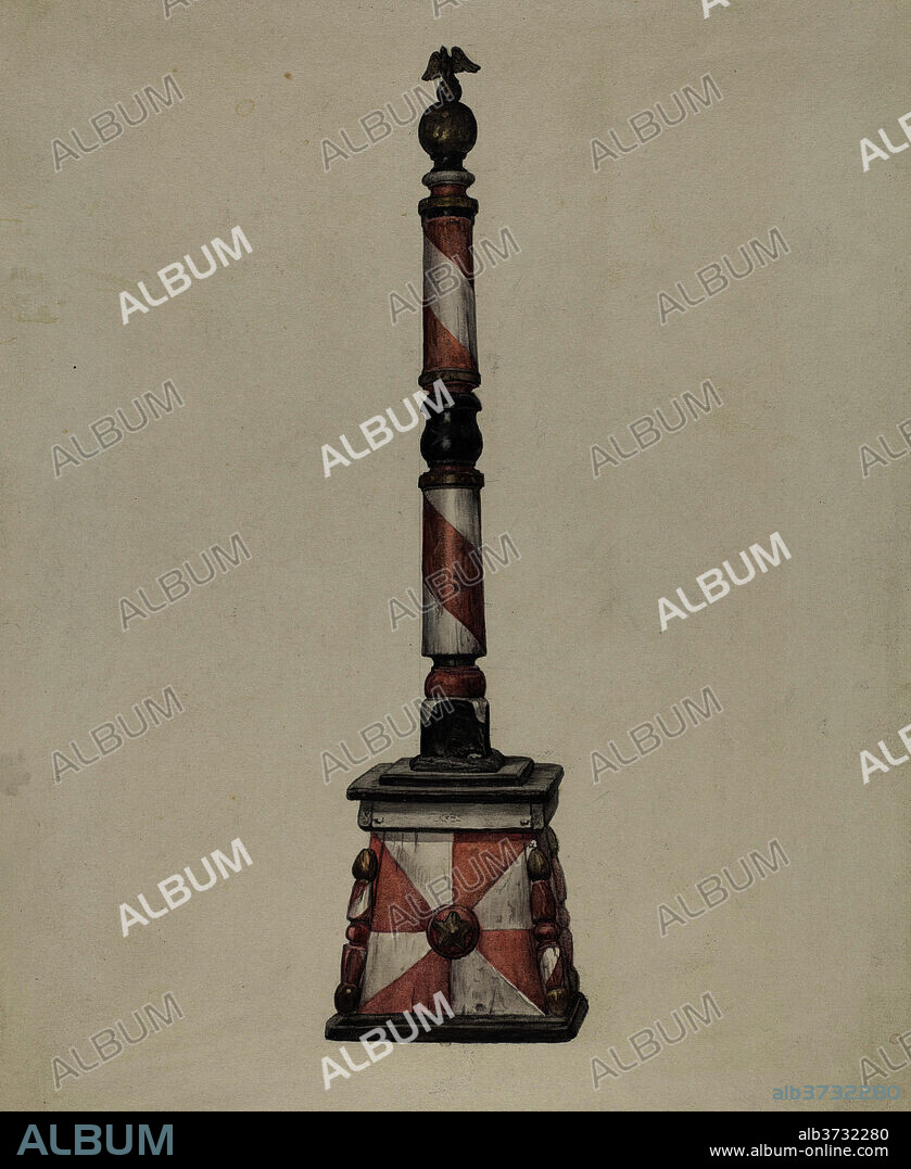 AMERICAN 20TH CENTURY. Barber Pole. Dated: 1935/1942. Dimensions: overall: 28.9 x 22.6 cm (11 3/8 x 8 7/8 in.)  Original IAD Object: 84" high. Medium: watercolor, graphite, and pen and ink on paper.