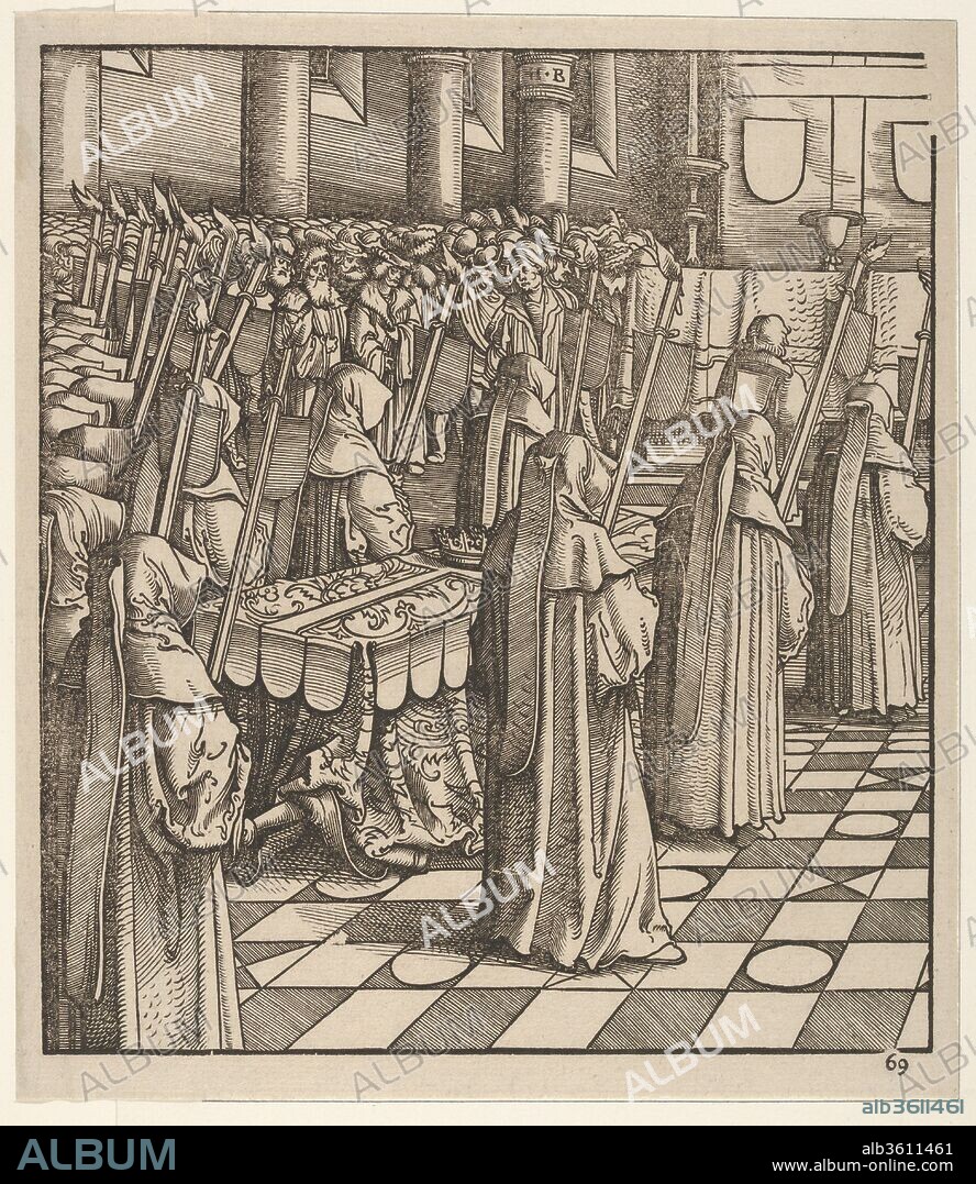 The King of Feuereisen and His Only Daughter, from Der Weisskunig. Artist: Hans Burgkmair (German, Augsburg 1473-1531 Augsburg). Author: Written by Marx Treitz-Sauerwein von Ehrentreitz (died 1527). Dimensions: Sheet: 8 7/8 × 8 1/8 in. (22.6 × 20.7 cm). Engraver: Jost de Negker (1480-1546). Series/Portfolio: Der Weisskunig. Date: printed 18th century.
Der Weisskunig (the white king) is a loosely biographical account of the life of Emperor Maximilian I. The text, composed by Maximilian's secretary Marx Treitz-Sauerwein, is accompanied by illustrations by Burgkmair, as well as Leonhard Beck, Hans Schäufelein, and Hans Springinklee, with proofs completed between 1514-16. However, they remained unpublished until the blocks were rediscovered in 1775, at which point they were published as a book in Vienna by Hoffstätter. The first edition was published again in 1799 by S. Edward in London with the French title, "Tableaux des principaux evénemens de la vie et du regne de l'empereur Maximilien I." This edition includes 236 woodcut illustrations.