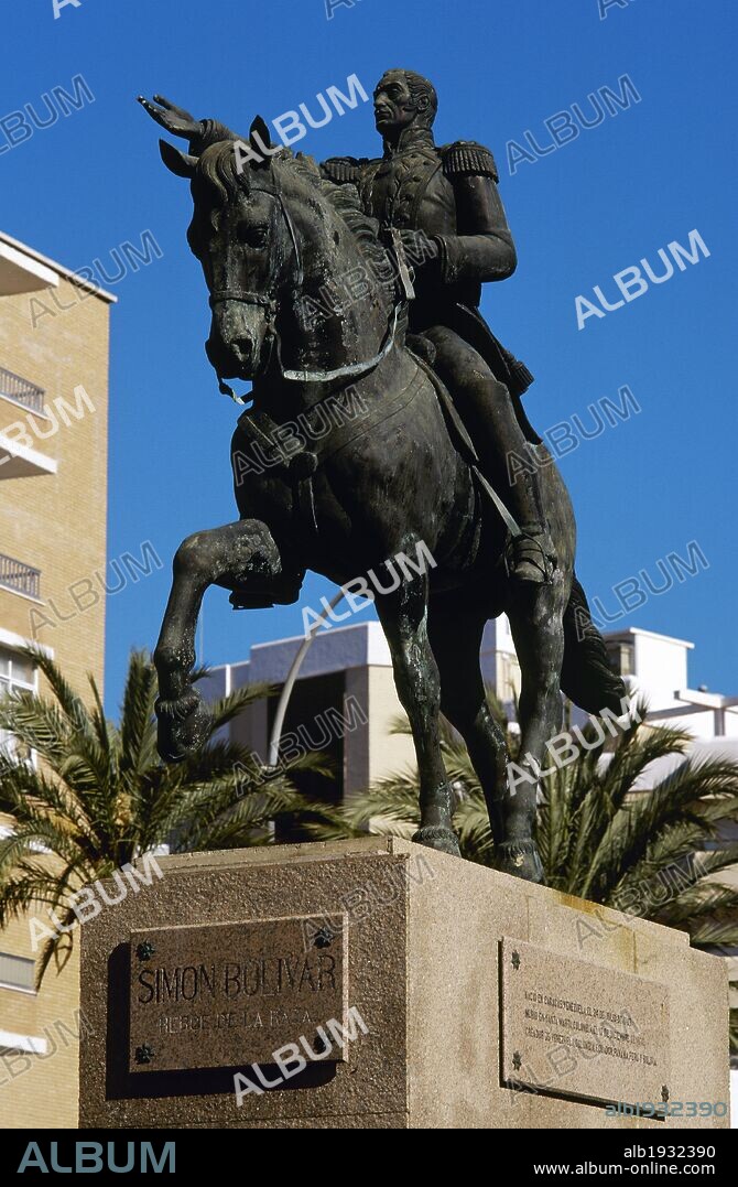 BOLIVAR, Simón (Caracas,1793-Santa Marta,1830). Militar y estadista venezolano, llamado "el Libertador". Vista general del monumento ecuestre levantado en su recuerdo. CADIZ. Andalucía. España.