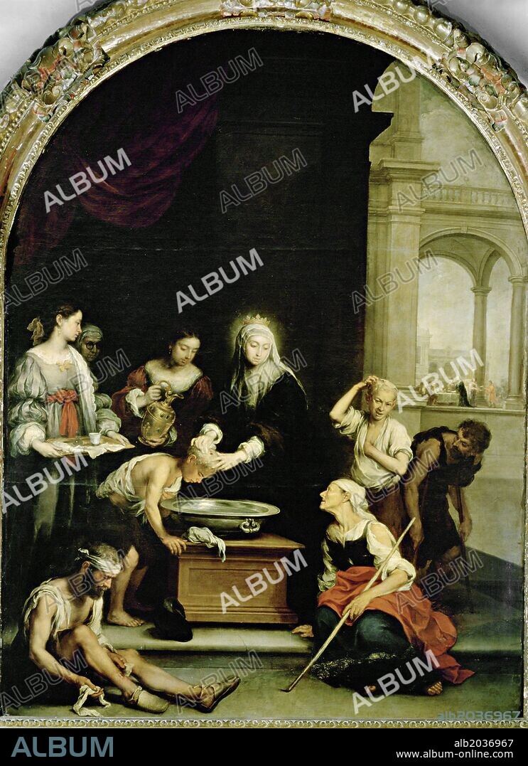 BARTOLOMÉ ESTEBAN MURILLO. Bartolomé Esteban Murillo / 'Santa Isabel de Hungría curando a los leprosos', 1667-1673, Óleo sobre lienzo.