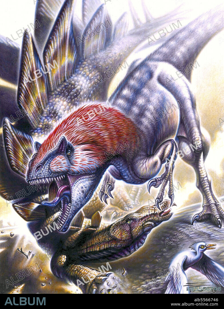Allosaurus vs. Stegosaurus. Acrylics with marten brushes.