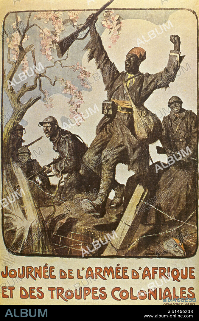 LUCIEN JONAS. PRIMERA GUERRA MUNDIAL (1914-1918). Cartel "JOURNEE DE L'ARMEE D'AFRIQUE ET DES TROUPES COLONIALES" (DIA DEL EJERCITO AFRICANO Y DE LAS TROPAS COLONIALES). Obra de Lucien-Hector JONAS (1880-1947). París. Francia.
