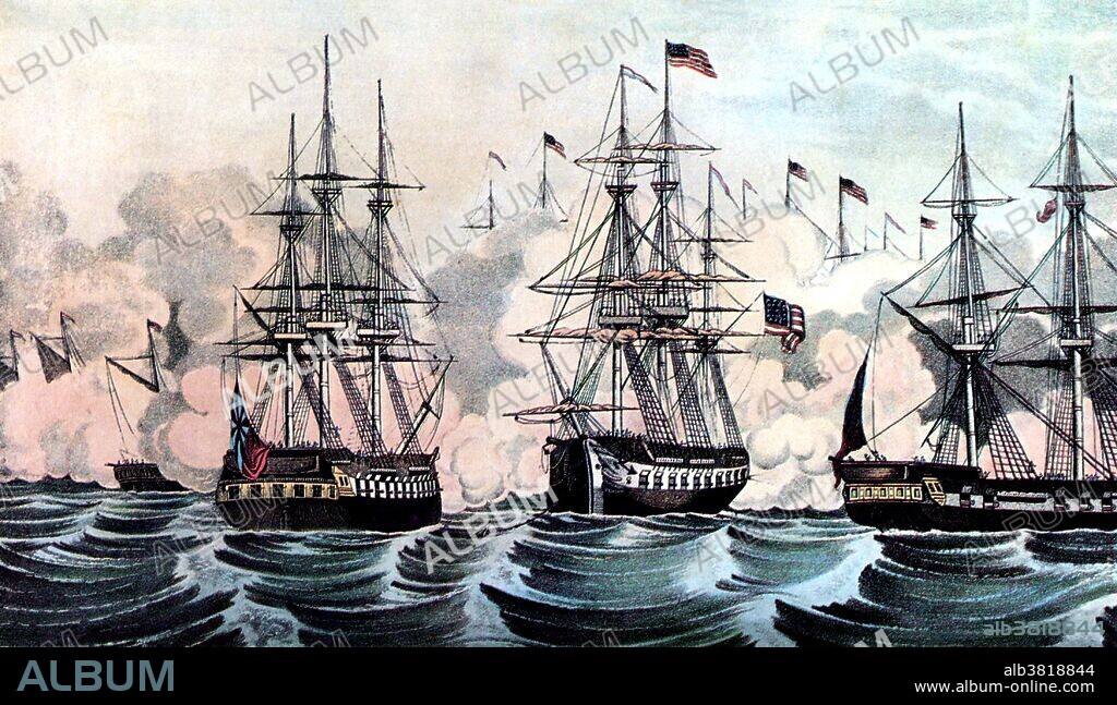 Lithograph entitled and captioned: "MacDonough's victory on Lake Champlain, September 11, 1814. American guns 86, 52 killed, 58 wounded. British guns 95, 84 killed, 110 wounded." The Battle of Lake Champlain, also known as the Battle of Plattsburgh ended the final British invasion of the northern states. Fought just prior to the signing of the Treaty of Ghent, the American victory denied the British any leverage to demand exclusive control over the Great Lakes or territorial gains against the New England states. In the War of 1812, the United States took on the greatest naval power in the world, Great Britain. Causes of the war included British attempts to restrict US trade, the Royal Navy's impressment of American seamen and America's desire to expand its territory. The United States suffered many defeats at the hands of British, Canadian and Native American troops over the course of the war. American troops were able to repulse British invasions in New York, Baltimore and New Orleans. The ratification of the Treaty of Ghent on February 17, 1815, ended the war. The United States celebrated the War of 1812 as a "second war of independence," beginning an era of partisan agreement and national pride.