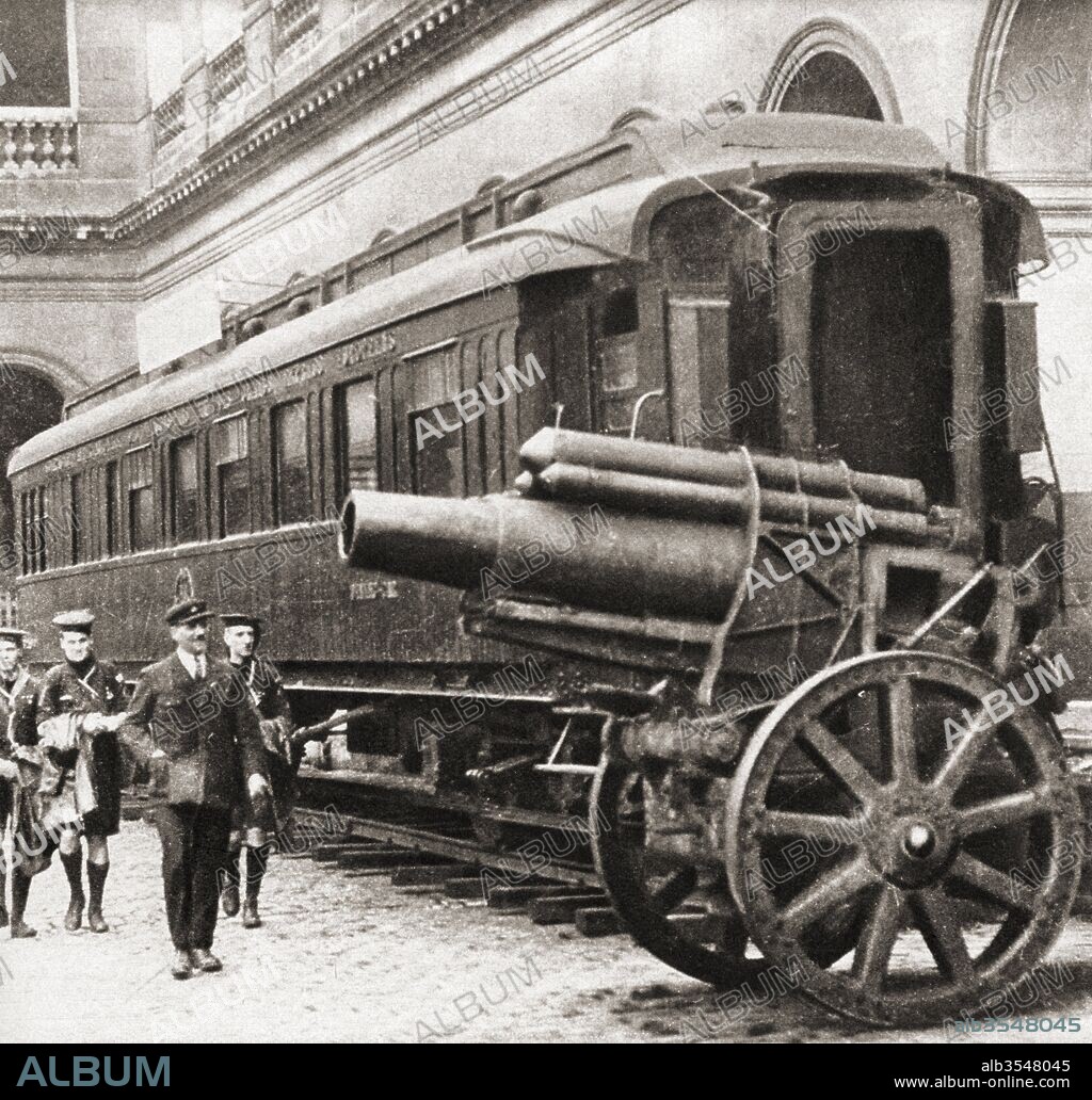 The railway carriage in which the Armistice to end World War One was signed, November 11, 1918, From The Pageant of the Century, published 1934.
